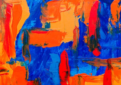 蓝橙抽象油画